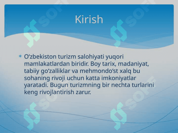 O‘zbekistonda turizmning qaysi turlarini kengroq rivojlantirish mumkin 2