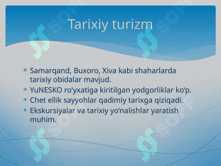 O‘zbekistonda turizmning qaysi turlarini kengroq rivojlantirish mumkin 3