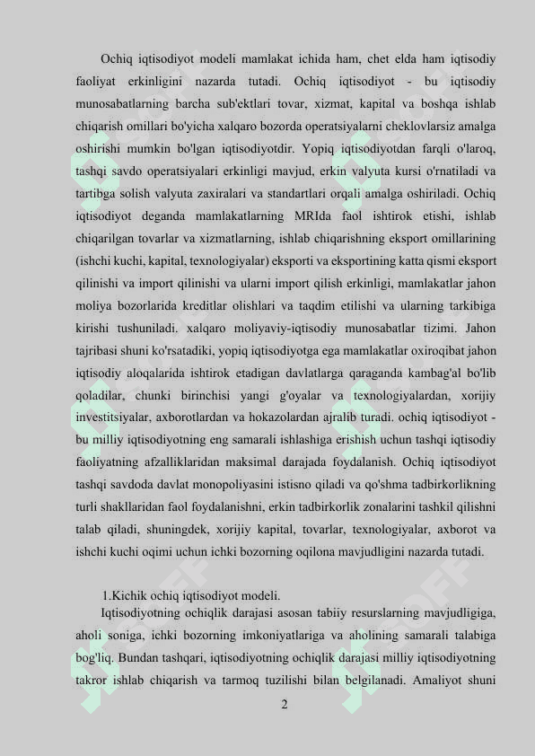 Kichik ochiq iqtisodiyot modeli 2