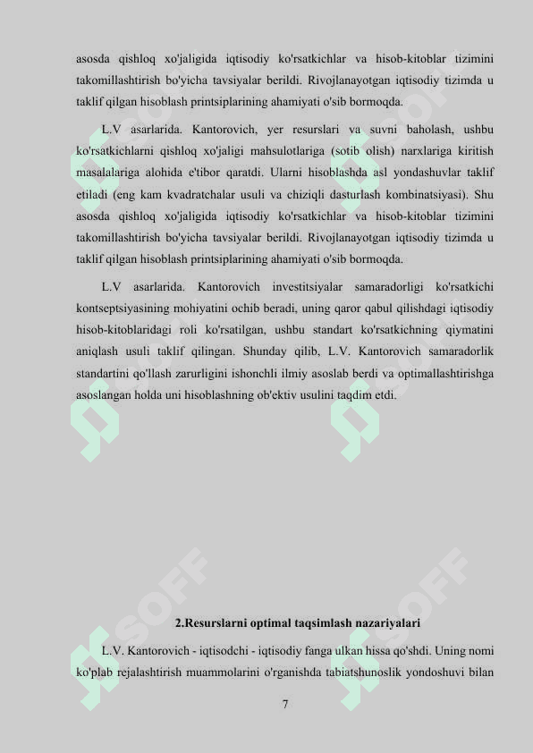 Resurslarni optimal taqsimlash va ulardan samarali foydalanish Kurs ishi 7