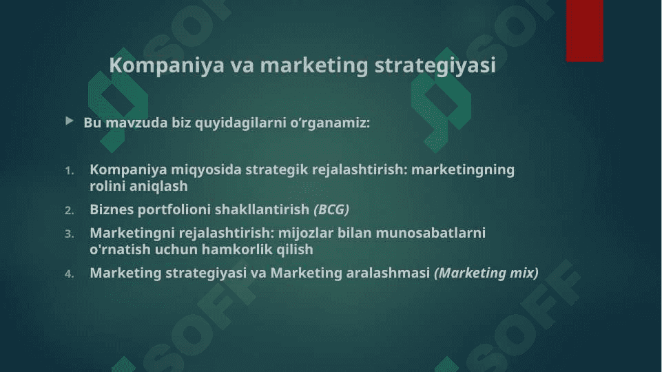 Kompaniya va marketing strategiyasi 2