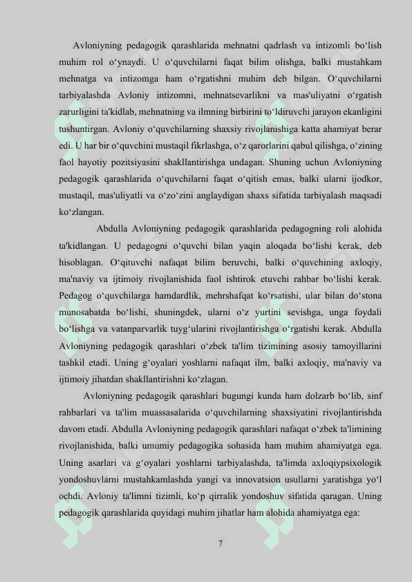 Sinf rahbarining ma‘naviyma‘rifiy ishlarida Abdulla Avloniyning ilmiy merosidan foydalanish. 7
