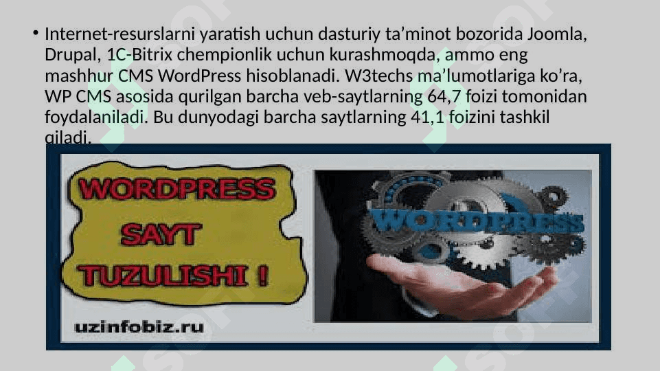WordPress (WP) ochiq kodli va manbali kontentni boshqarish tizimi (CMS). 2