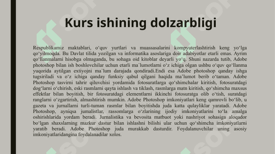 Adobe Photoshopda rasmni qayta ishlash tehnikasi. Tasvirlarni tuzatish va qaytarish turlari 2