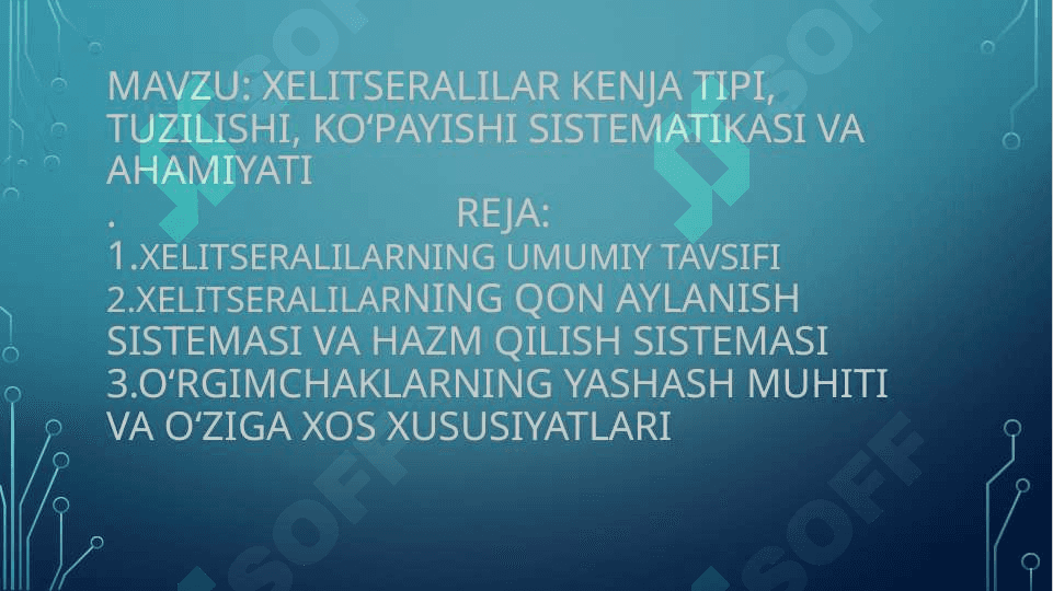 Xelitseralilar kenja tipi, tuzilishi, koʻpayishi sistematikasi va ahamiyati 2