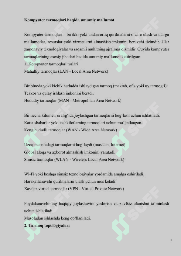 Kompyuter tarmoqlarini amalga oshirish masalalari 6