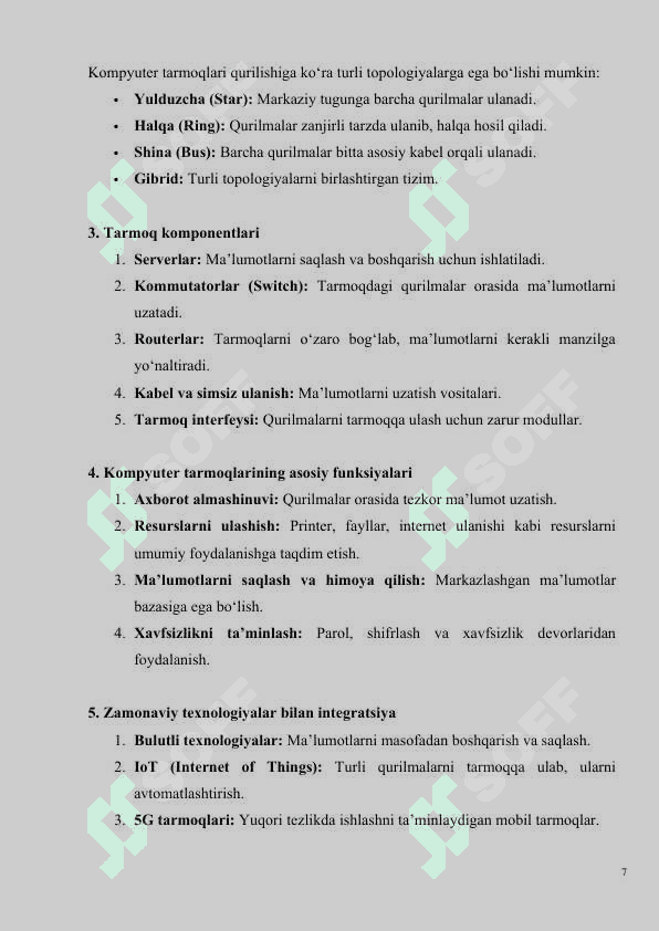 Kompyuter tarmoqlarini amalga oshirish masalalari 7