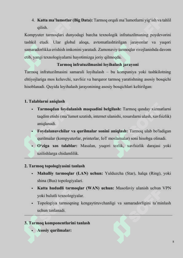 Kompyuter tarmoqlarini amalga oshirish masalalari 8