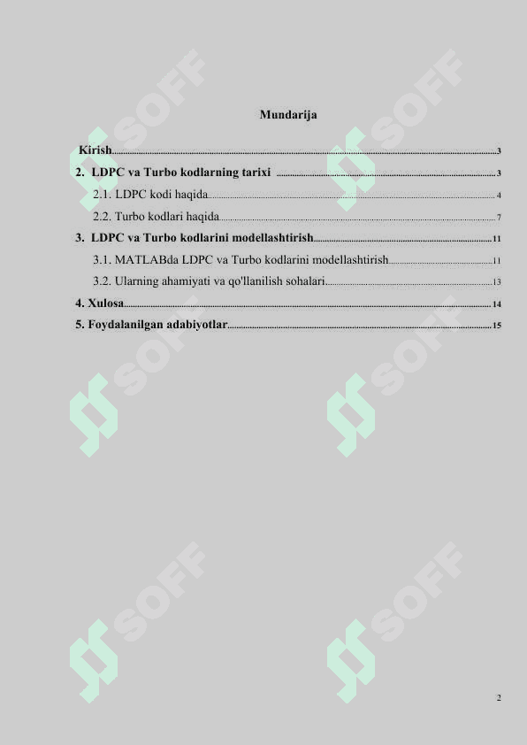 Matlab muxitida LDPC va Turbo kodlarini kodlash va dekodlash jarayonini modellashtirish. 2