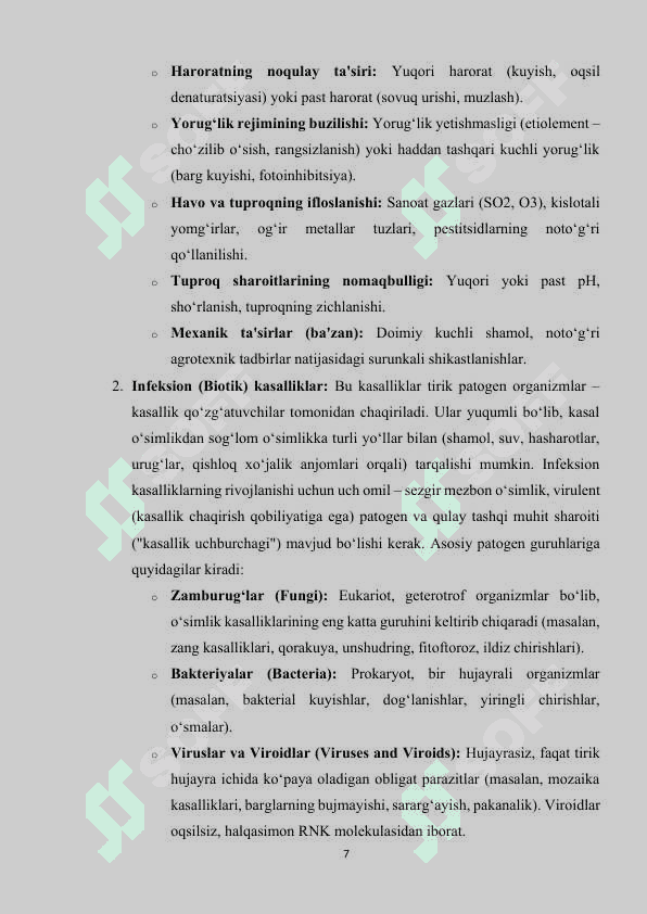 O‘simliklarda uchraydigan kasalliklar.Patogenlar 7