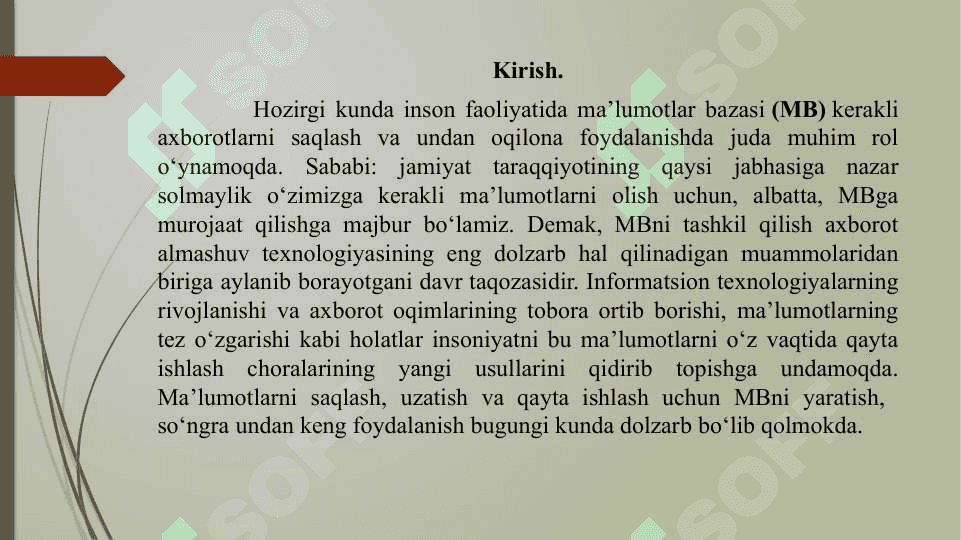 “Realyatsion ma’lumotlar bazalarini yuqori darajadagi dasturlash tillari bilan ishlash” 2