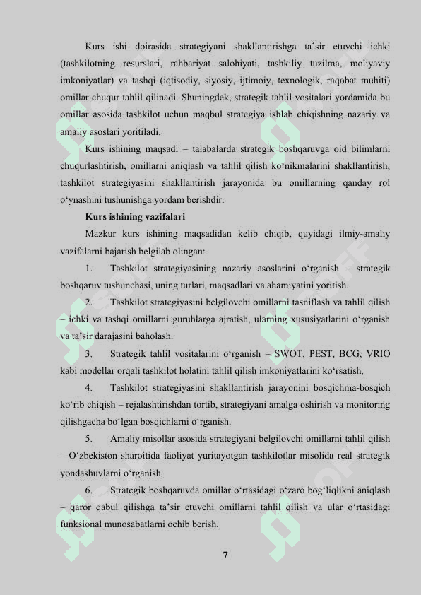TASHKILOT STRATEGIYASINI BELGILOVCHI OMILLAR 7