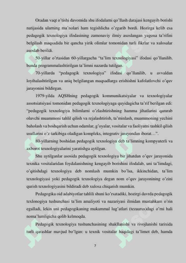 O’ZBEKISTON RESPUBLIKASI OLIY TA’LIM, FAN VA INNOVATSIYALAR TA`LIM VAZIRLIGI 7
