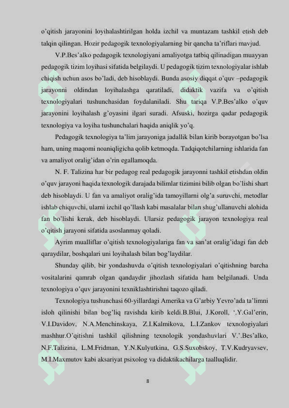 O’ZBEKISTON RESPUBLIKASI OLIY TA’LIM, FAN VA INNOVATSIYALAR TA`LIM VAZIRLIGI 8