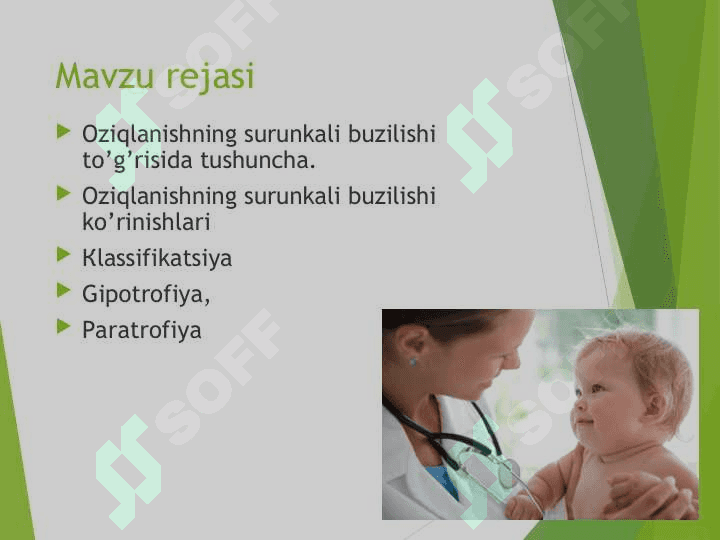 Bolalarda ovqatlanish holatini baholash: ovqatlanish buzilishi haqida tushuncha , ortiqcha vazn xavfi, ortiqcha vazn, semizlik. 2