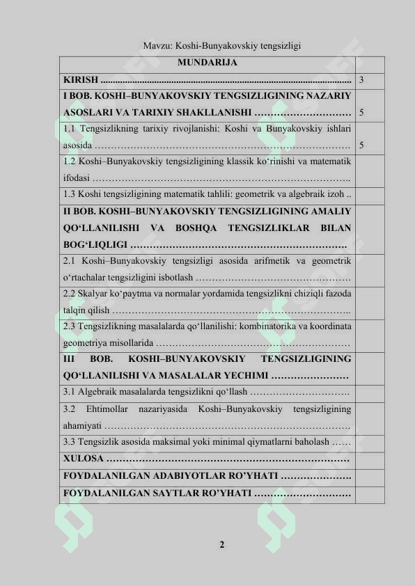 Koshi-Bunyakovskiy tengsizligi 2