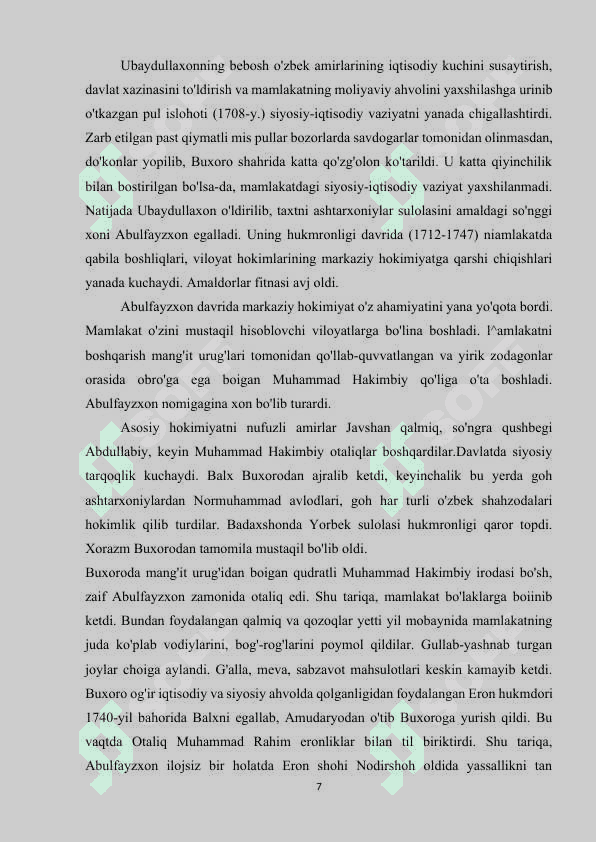 Buxoro xonligining Ashtarxoniylar davrida tarixi 7