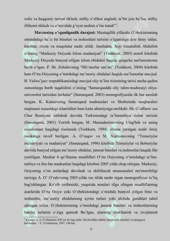 Mustaqillik yillari tadqiqotlarida O’rta Osiyo me’moriy obidalari tarixi 3