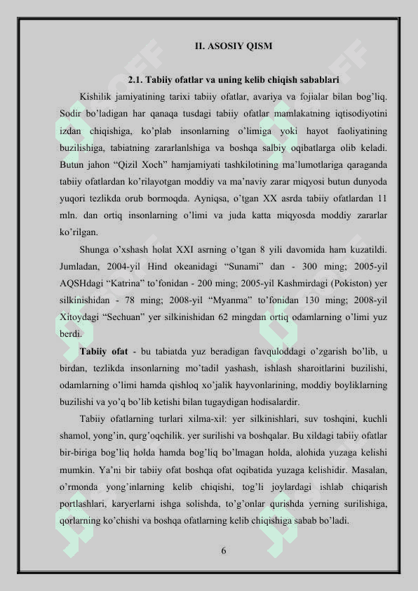 Tabiiy xususiyatli favqulodda vaziyatlarda avariya-qutqaruv va boshqa kechiktirib bo’lmaydigan ishlarni olib borish 6