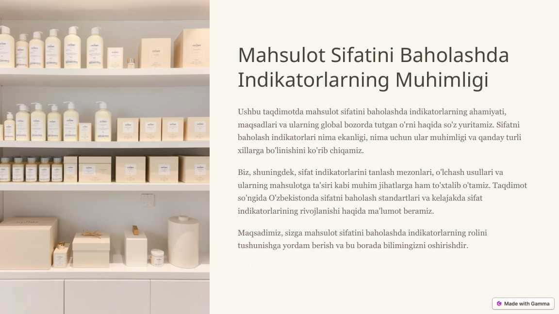 Mahsulot Sifatini Baholashda Indikatorlarning Muhimligi 1