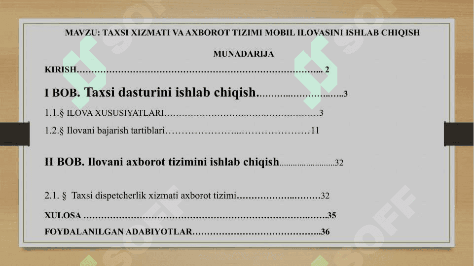 TAXSI XIZMATI VA AXBOROT TIZIMI MOBIL ILOVASINI ISHLAB CHIQISH 2
