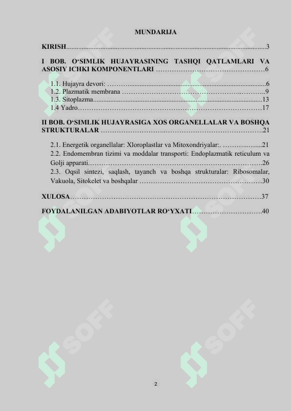 Oʻsimlik hujayrasining tuzilishi. 2