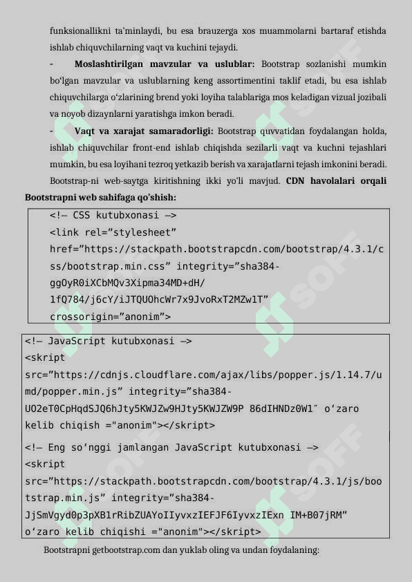 BOOTSTRAP FREYMVORKNI ULASH, BAZAVIY SHABLONLARNI SOZLASH. 2