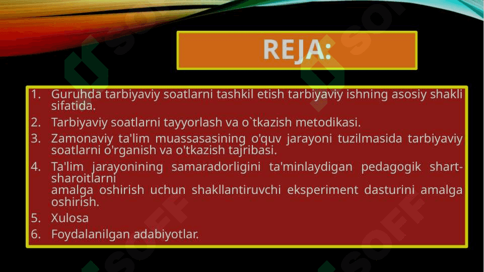 Guruhda tarbiyaviy soatlarni tashkil etish pedagogikjarayon sifatida. 2