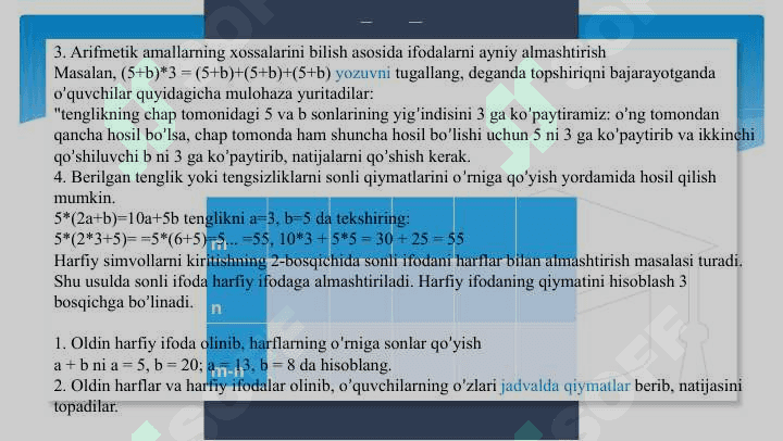 Boshlang'ich sinflarda o'zgaruvchilik ifodalar ustida ishlash metodikasi. 6