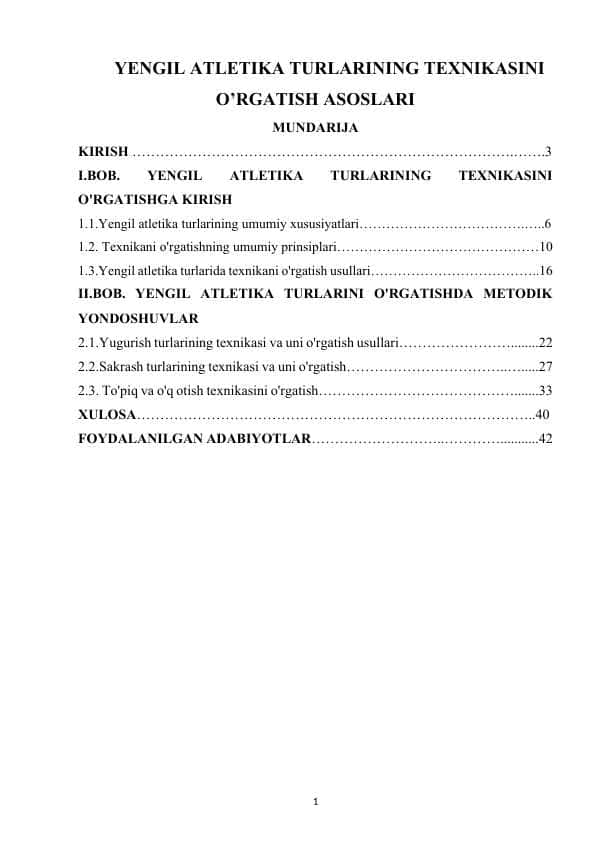 YENGIL ATLETIKA TURLARINING TEXNIKASINI O’RGATISH ASOSLARI