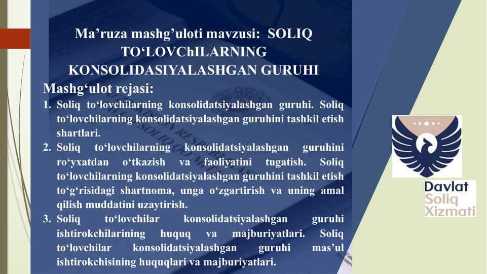 SOLIQ TO‘LOVChILARNING KONSOLIDASIYALASHGAN GURUHI 1
