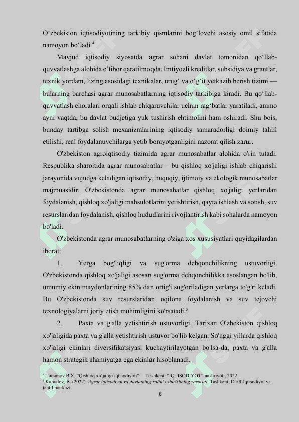 O‘zbekistonda agrar munosabatlarni davlat tomonidan tartibga solish mexanizmini takomillashtirish. 8
