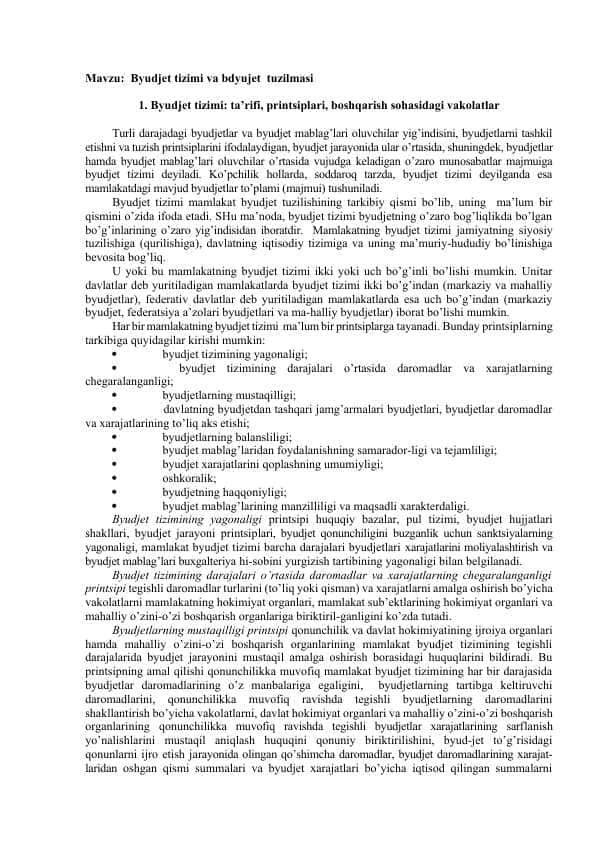 Byudjet tizimi va bdyujet  tuzilmasi