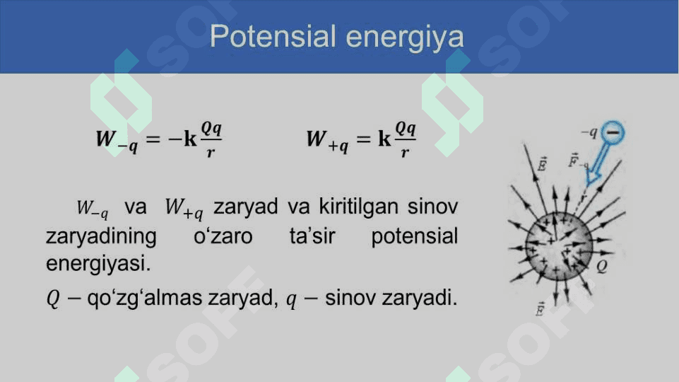 Nuqtaviy zaryad maydonining potensiali. 2