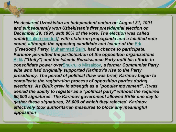 PRESIDENT OF UZBEKISTAN Islam Karimov 3