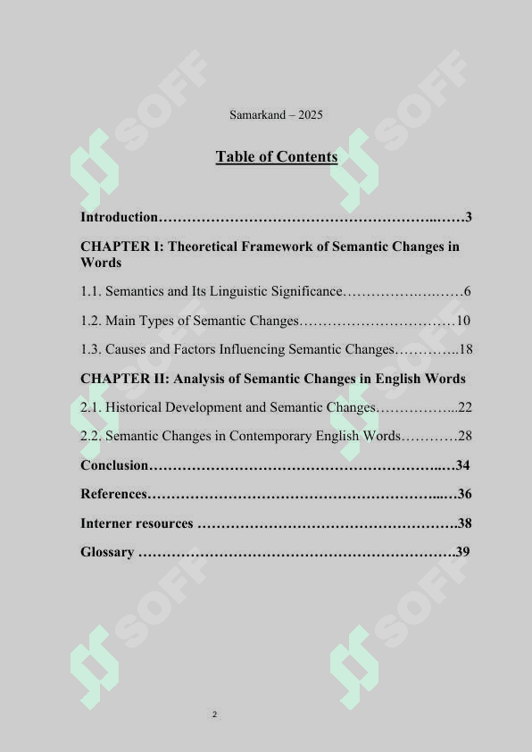 Semantic Changes in English Words. COURSE WORK 2