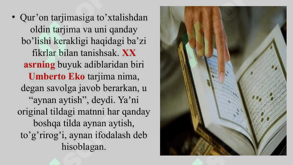 Mustaqillik yillarida Qur’onning o’zbek tiliga tarjima qilinishi va tafsirlari haqida taqdimot tayyorlash 3