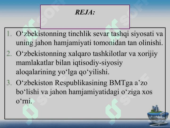 O’zbekistonning jahon iqtisodiyotiga integratsiyalashuvi va tashqi iqtisodiy faoliyati 2