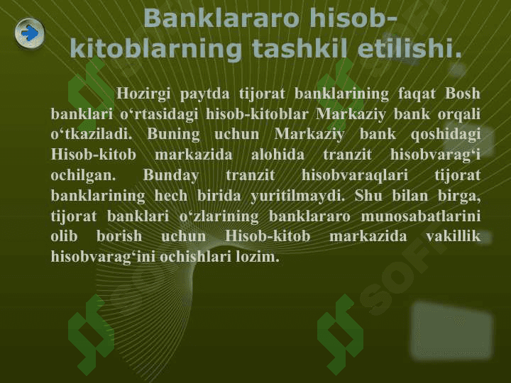 Banklararо hisоb-kitоblarni tashkil qilish, yuritish tartibi va hisоbi. 7
