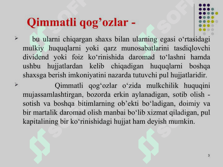 Qimmatli qog‘ozlar bo‘yicha operatsiyalar hisobi. 3