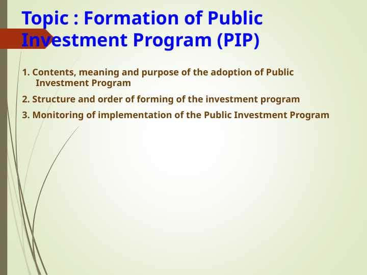 Formation of Public Investment Program (PIP) 1