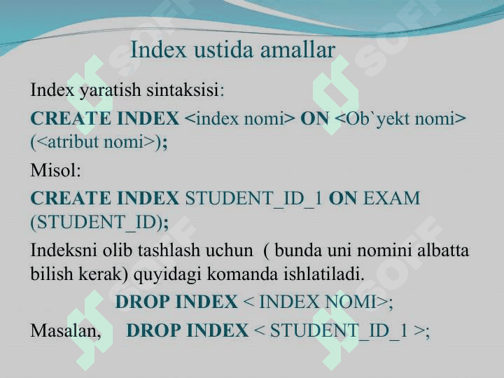 SQL tilida Ma`lumotlarni tavsiflash 7