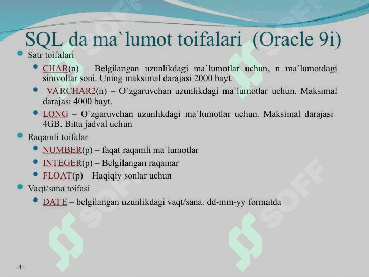 SQLtili. SQL operatorlarni yozish 4