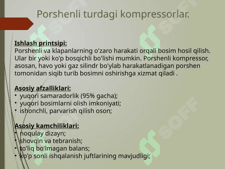 Porshenli, markazdan qochma va vintli kompressorlarga texnik xizmat ko'rsatish va ta'mirlash 5