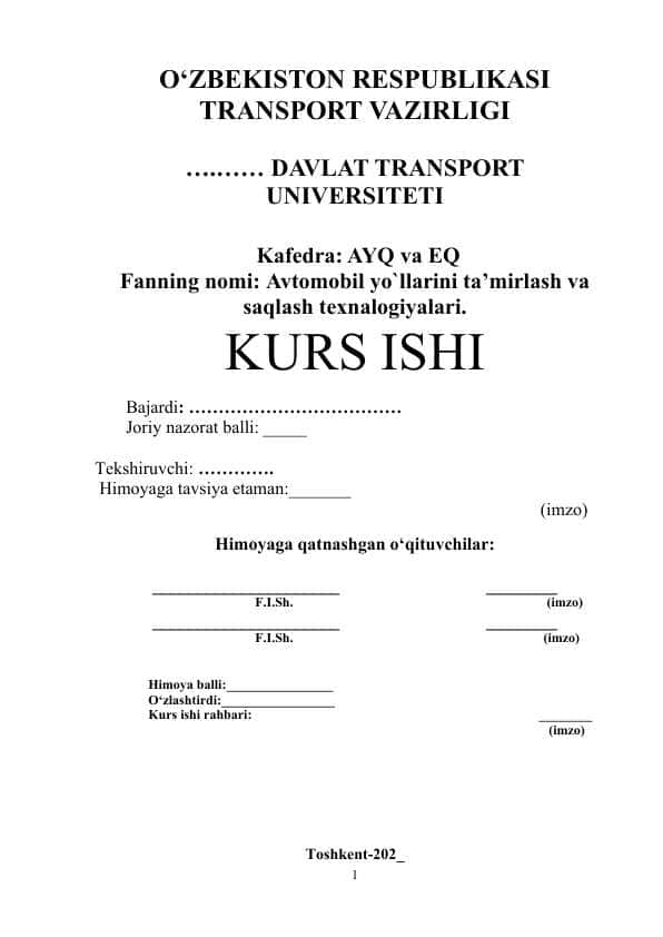 AVTOMOBIL YO'LLARINI TAMIRLASH VA SAQLASH 1