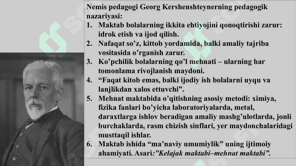 XIX asrning 2-yarmi – XX asrda jahon pedagogika fanining rivoji. K.D.Ushinskiyning pedagogik merosi 4