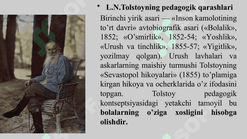 XIX asrning 2-yarmi – XX asrda jahon pedagogika fanining rivoji. K.D.Ushinskiyning pedagogik merosi 8