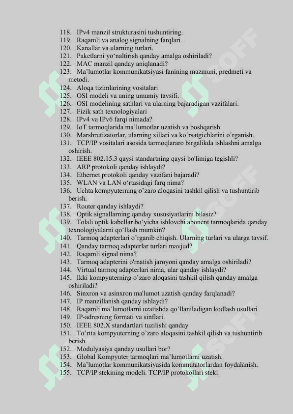 Ma’lumotlar kommunikatsiyasi fanidan savollar bazasi 4