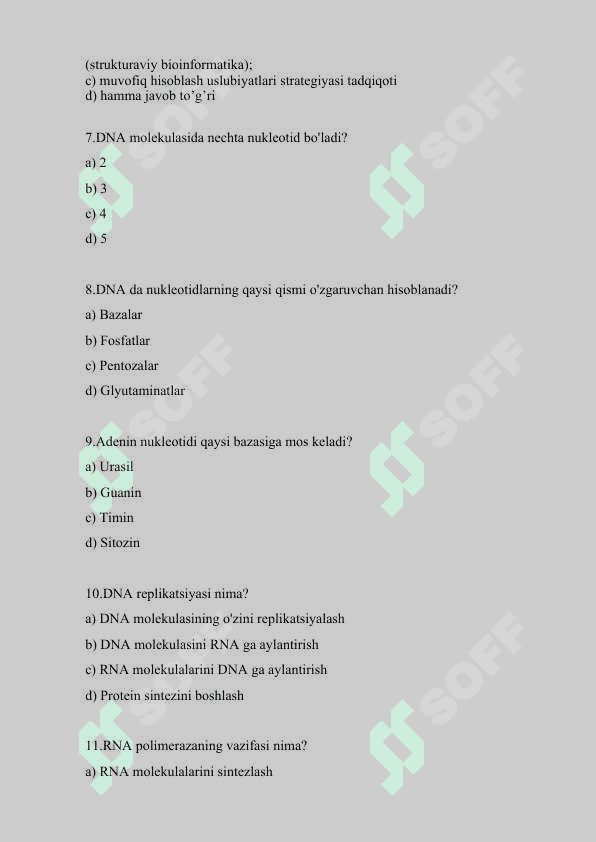 Bioinformatika testlar to'plami 2
