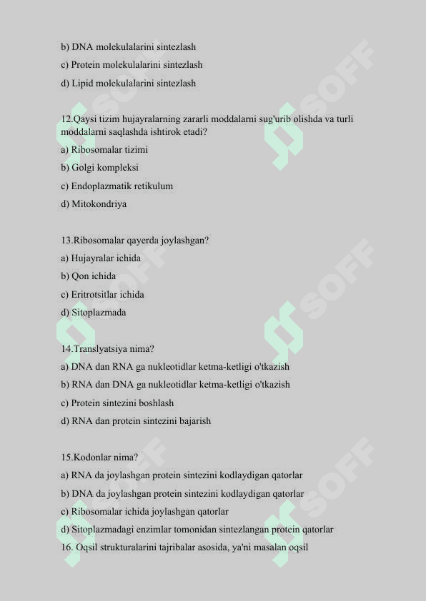 Bioinformatika testlar to'plami 3
